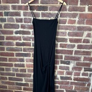 Reformation Jeans Black Ribbed Bodycon Dress With Front Slit